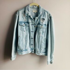 PacSun Denim Trucker Jacket Light Blue Distressed Classic Cotton Boyfriend Small